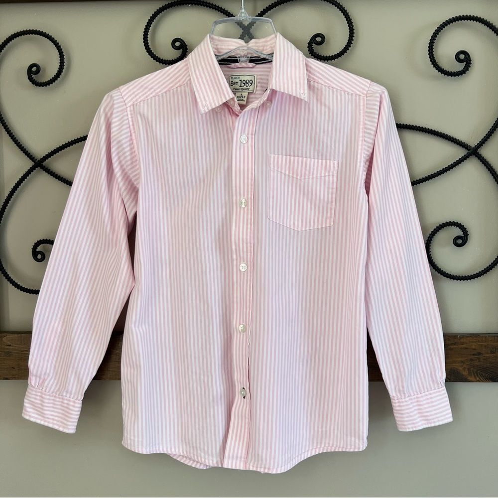 Children’s Place Girls Cotton Pink White Striped Button Down Blouse